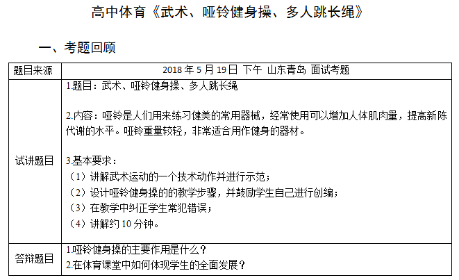 2018上半年高中體育教師資格證面試真題(第二批)考題回顧3 2018上半年高中體育教師資格證面試真題(第二批)考題回顧3